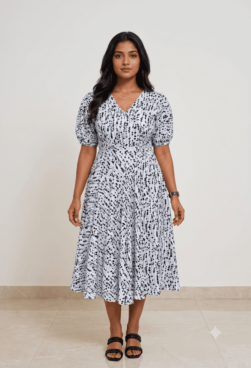 Abstract Print Crepe Midi Dress