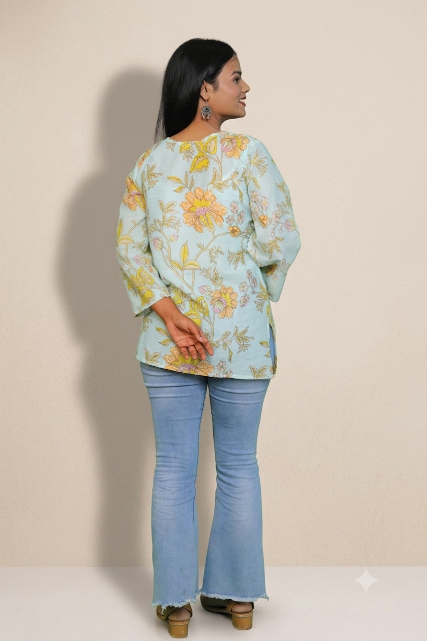 Casual Cotton Floral Short Kurta for Women - Image 3