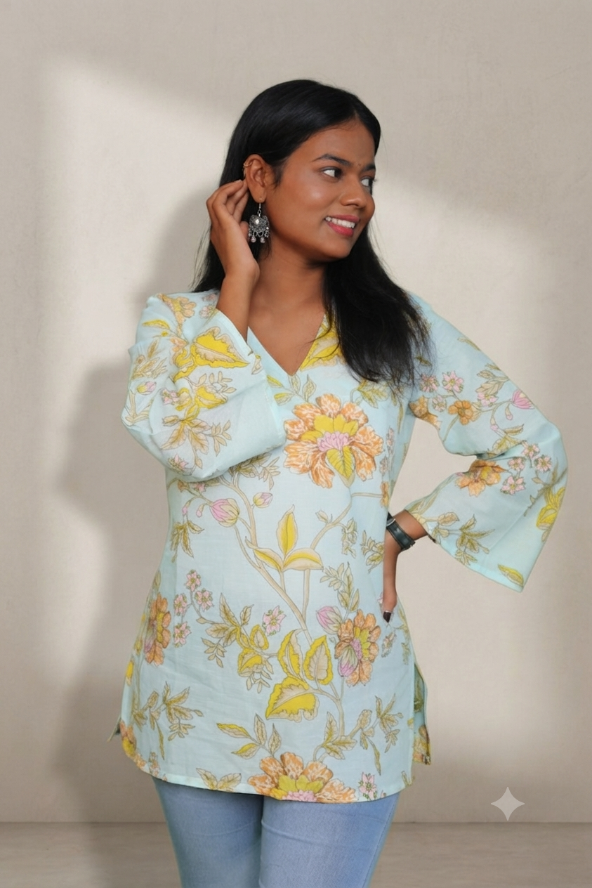 Casual Cotton Floral Short Kurta for Women - Image 2