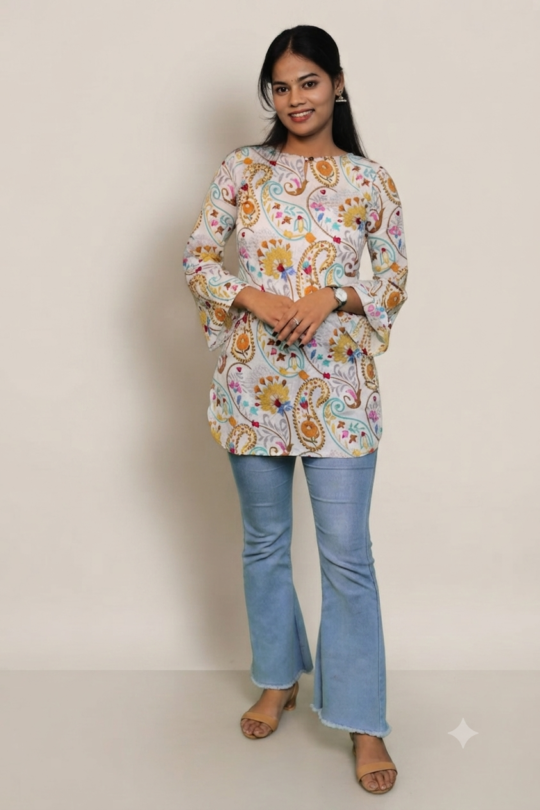 Women's Multicolor Floral Print Pure Cotton Short Kurti