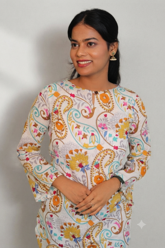 Women's Multicolor Floral Print Pure Cotton Short Kurti