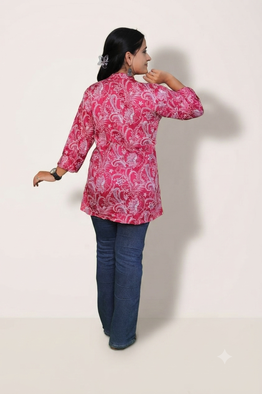 Stylish pink cotton shirt for women, casual button-down top by Retailvilla.