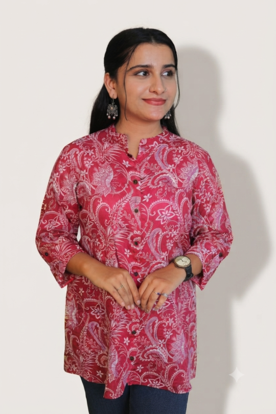 Stylish pink cotton shirt for women, casual button-down top by Retailvilla.