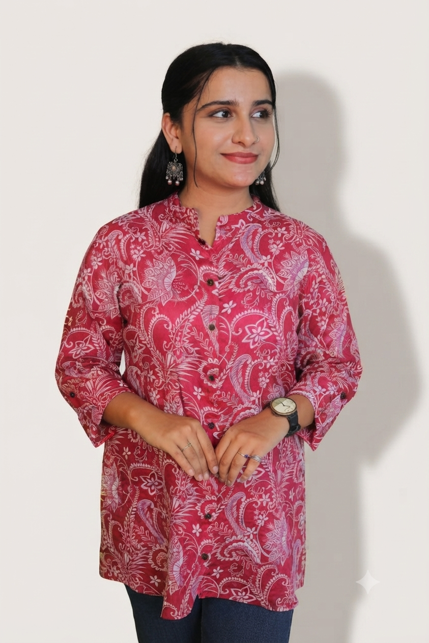 Stylish pink cotton shirt for women, casual button-down top by Retailvilla.