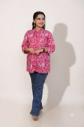 Stylish pink cotton shirt for women, casual button-down top by Retailvilla.