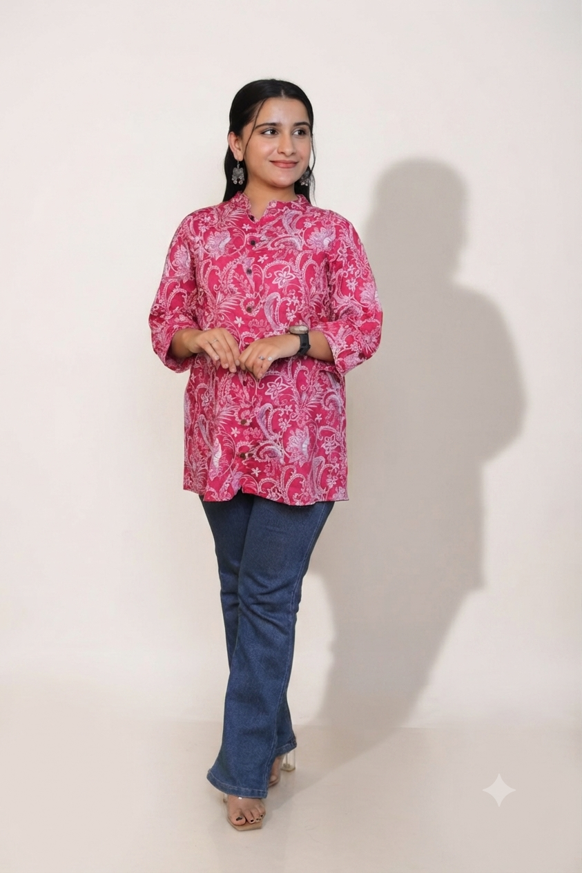 Stylish pink cotton shirt for women, casual button-down top by Retailvilla.