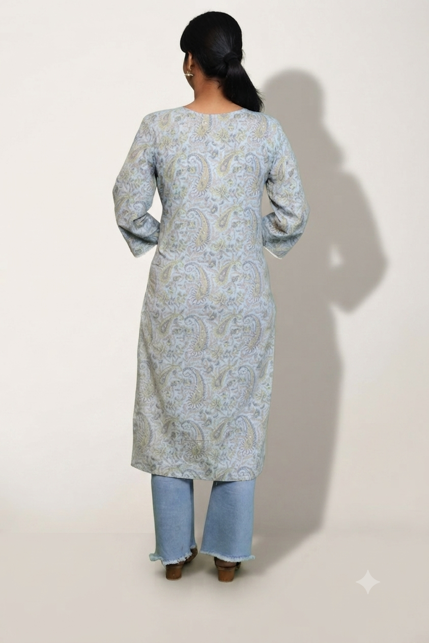 Stylish blue cotton long kurta for women by Retailvilla.