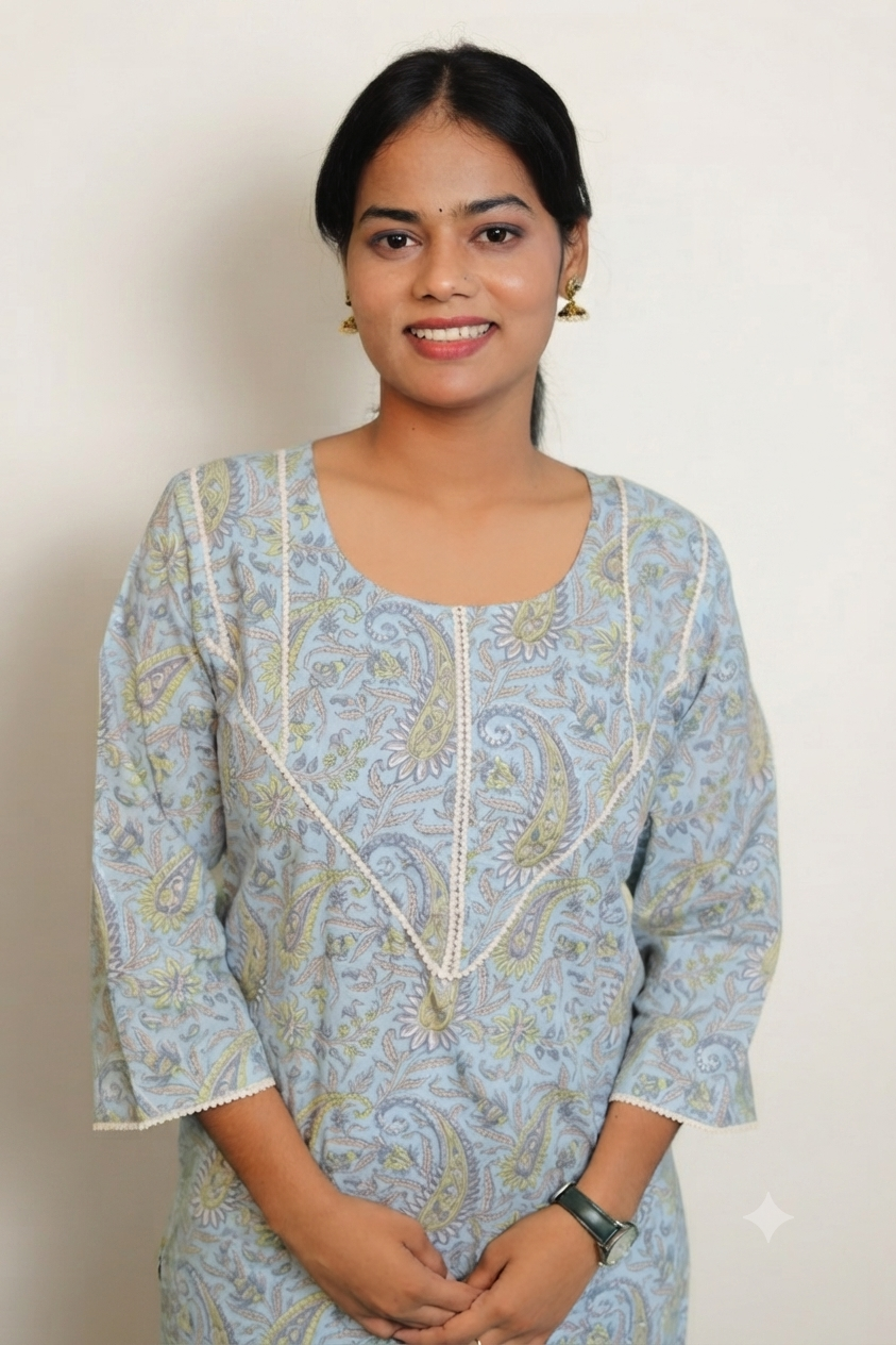 Stylish blue cotton long kurta for women by Retailvilla.