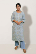 Stylish blue cotton long kurta for women by Retailvilla.