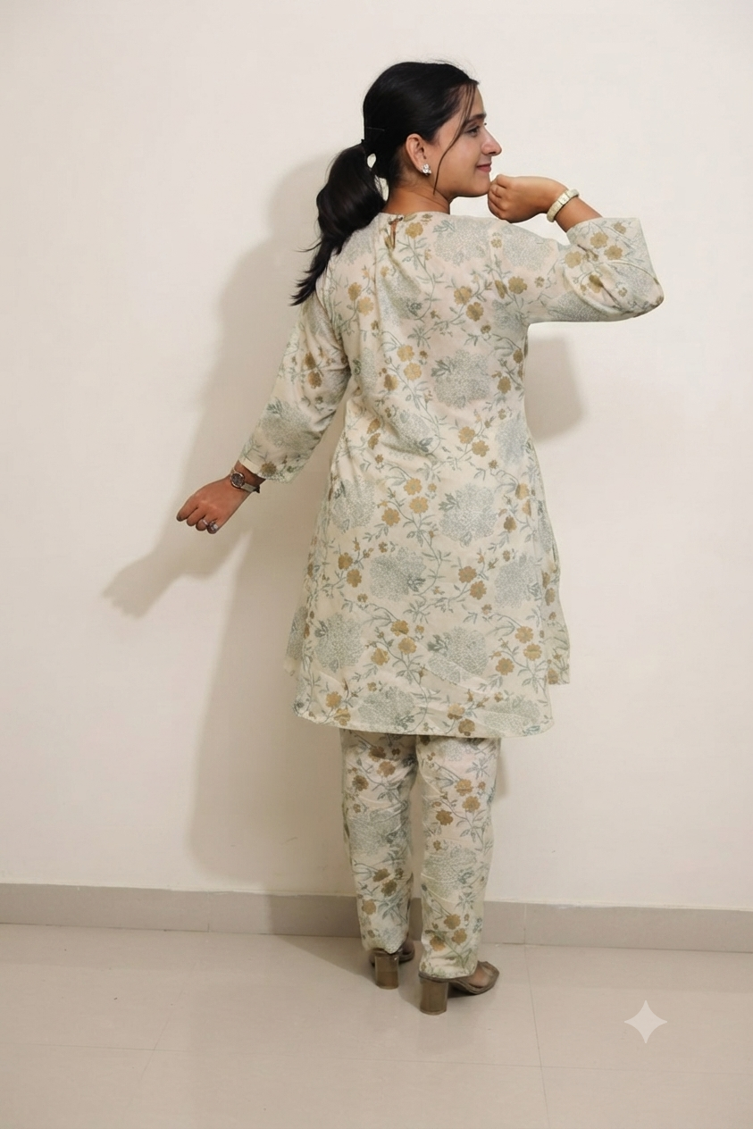 Women’s Elegant Off-White Cotton Kurti Set – 2-Piece Ethnic Outfit - Image 3